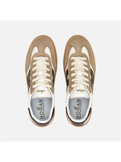 sneakers uomo pelle avorio/marrone/nera nabuk nocciola HOGAN | HXM6470FB60QDA739M